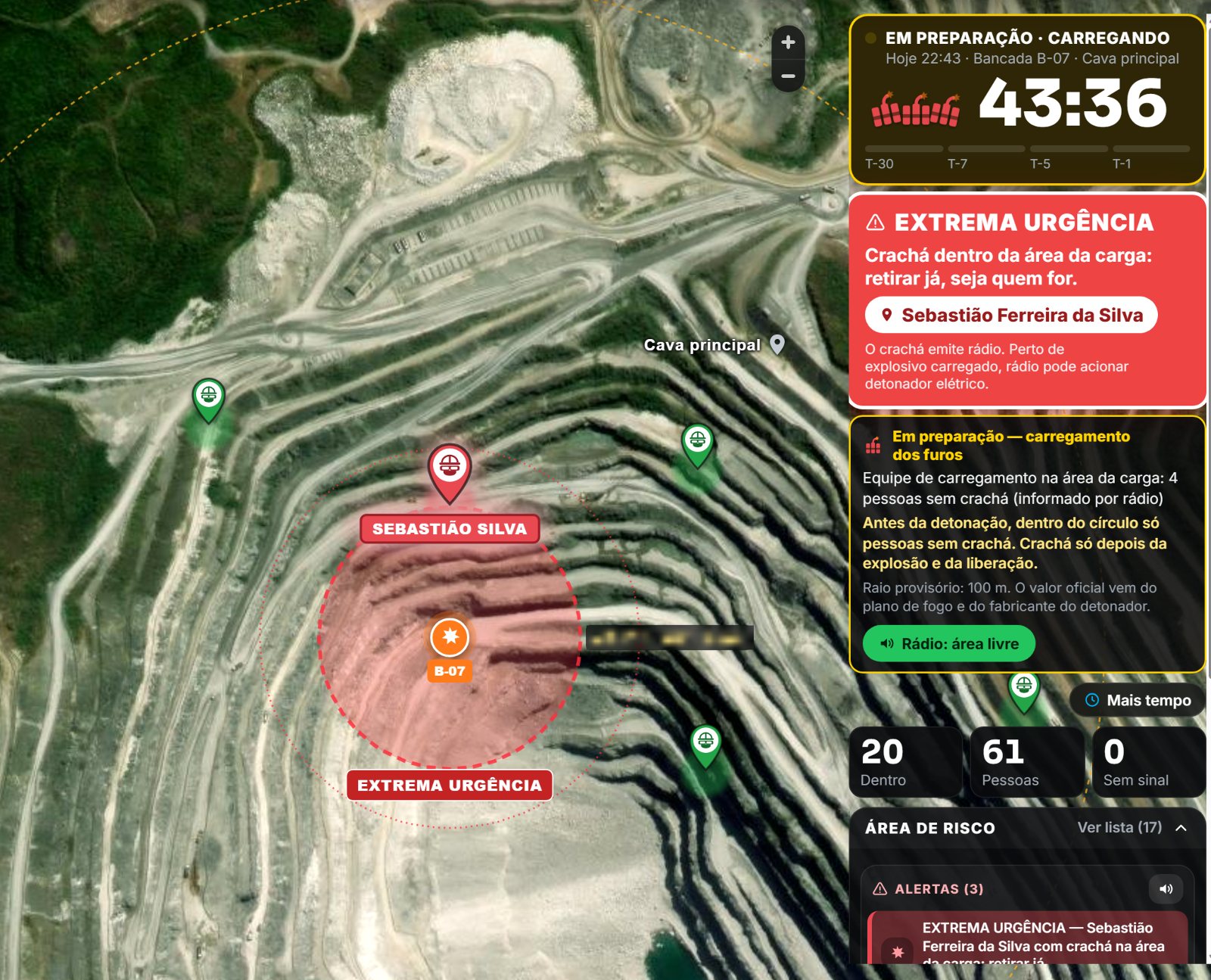 Charge area with an extreme-urgency alert